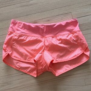 lululemon Neon Coral Striped Athletic Shorts - Size 6